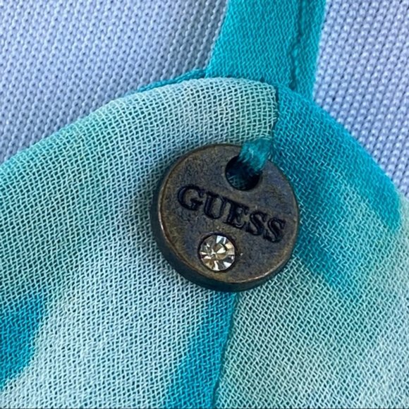 Guess Los Angeles  long aqua and white spaghetti strap elastic waist dress sz L - Picture 10 of 13